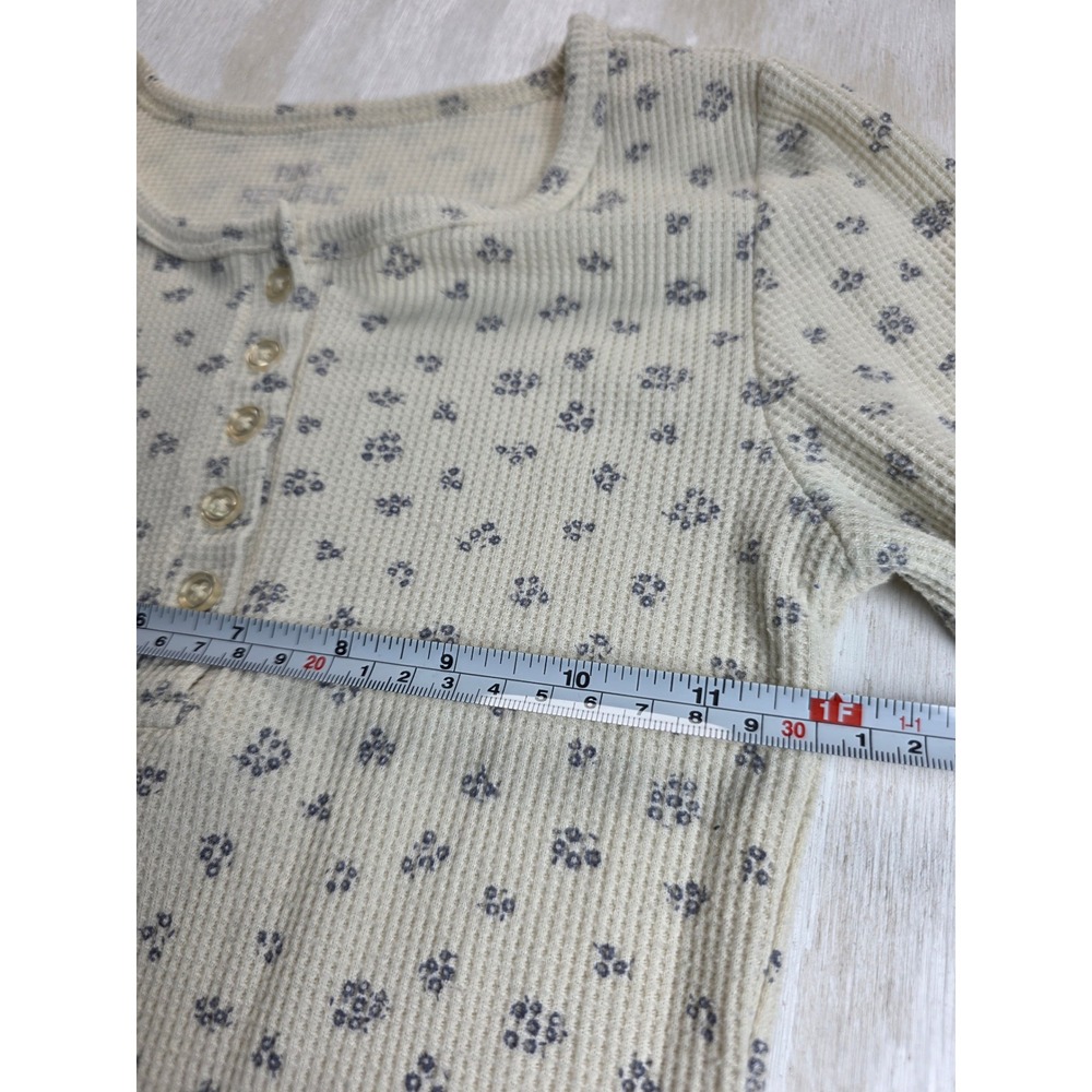 Pink Republic Kids XS Cream Floral Waffle Knit Thermal Henley Cottagecore Y2K - Picture 3 of 5